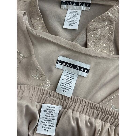 Dana Kay Women Beige Gold Mother of the Bride Formal 3 PCS Pant Suit Size 16W - Picture 13 of 15